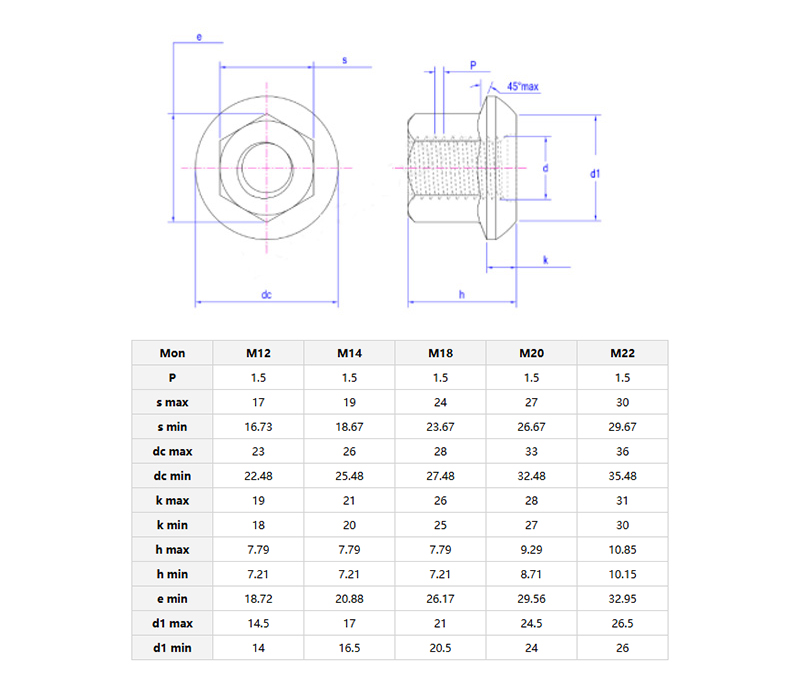 Flange nuts with raised face