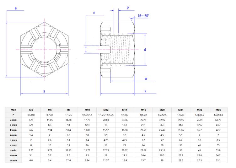 Hexagon slotted and castle nuts style 2