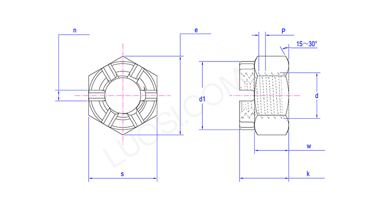 Vibration Proof Crown Nut With Slot