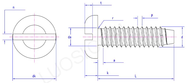 Type F Slotted Pan Head Tapping Screw parameter Type F Slotted Pan Head Tapping Screw parameter